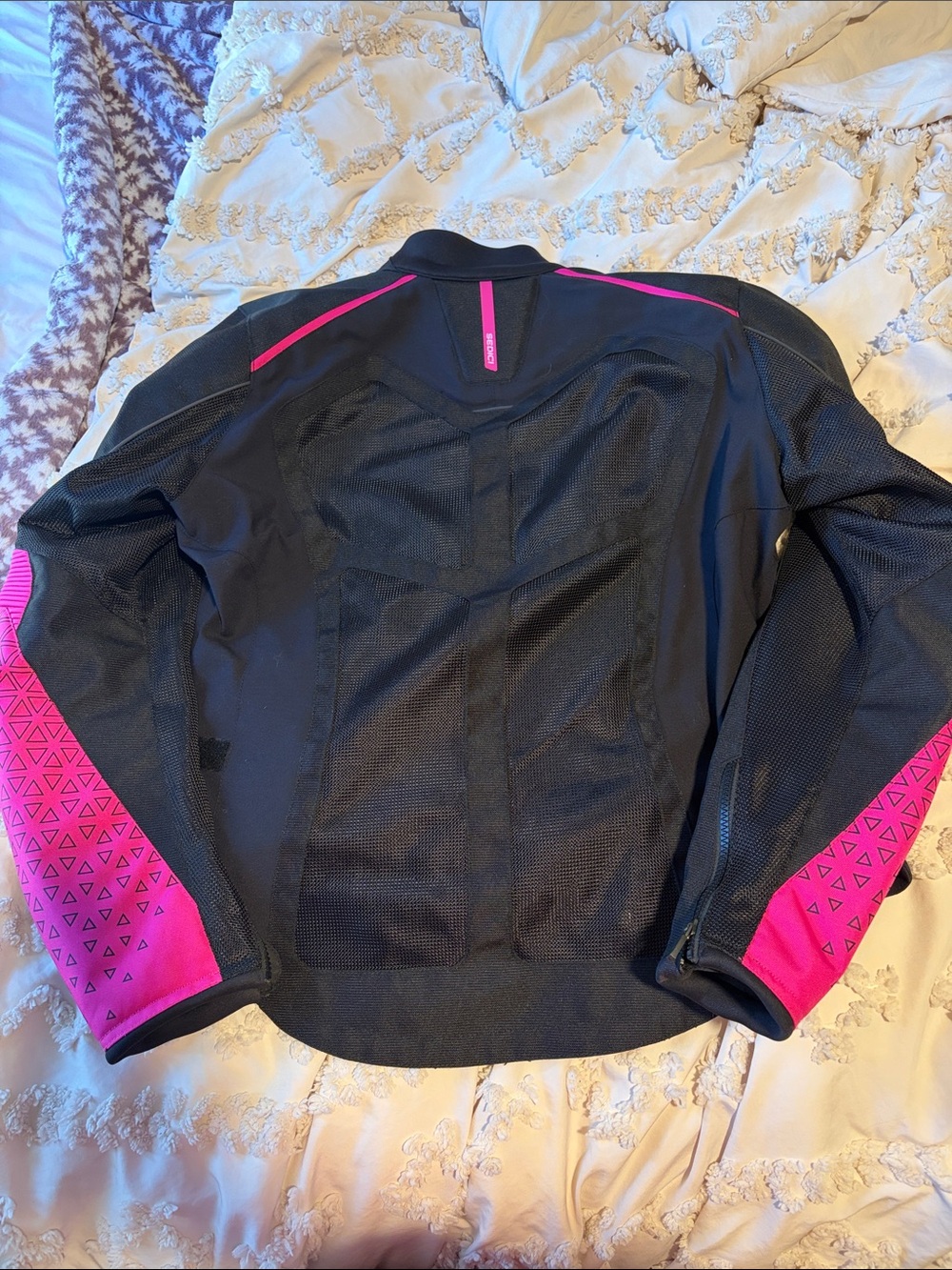 Women's Black and Hot Pink Mesh Motorcycle Jacket - Picture 6 of 6